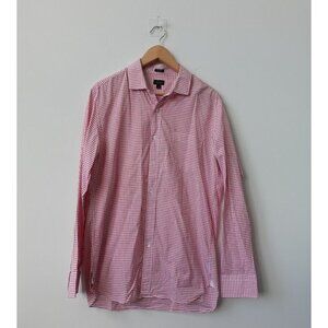 J Crew Shirt Mens Size Large Cotton Red Dress Button Plaid Windowpane Ludlow‎